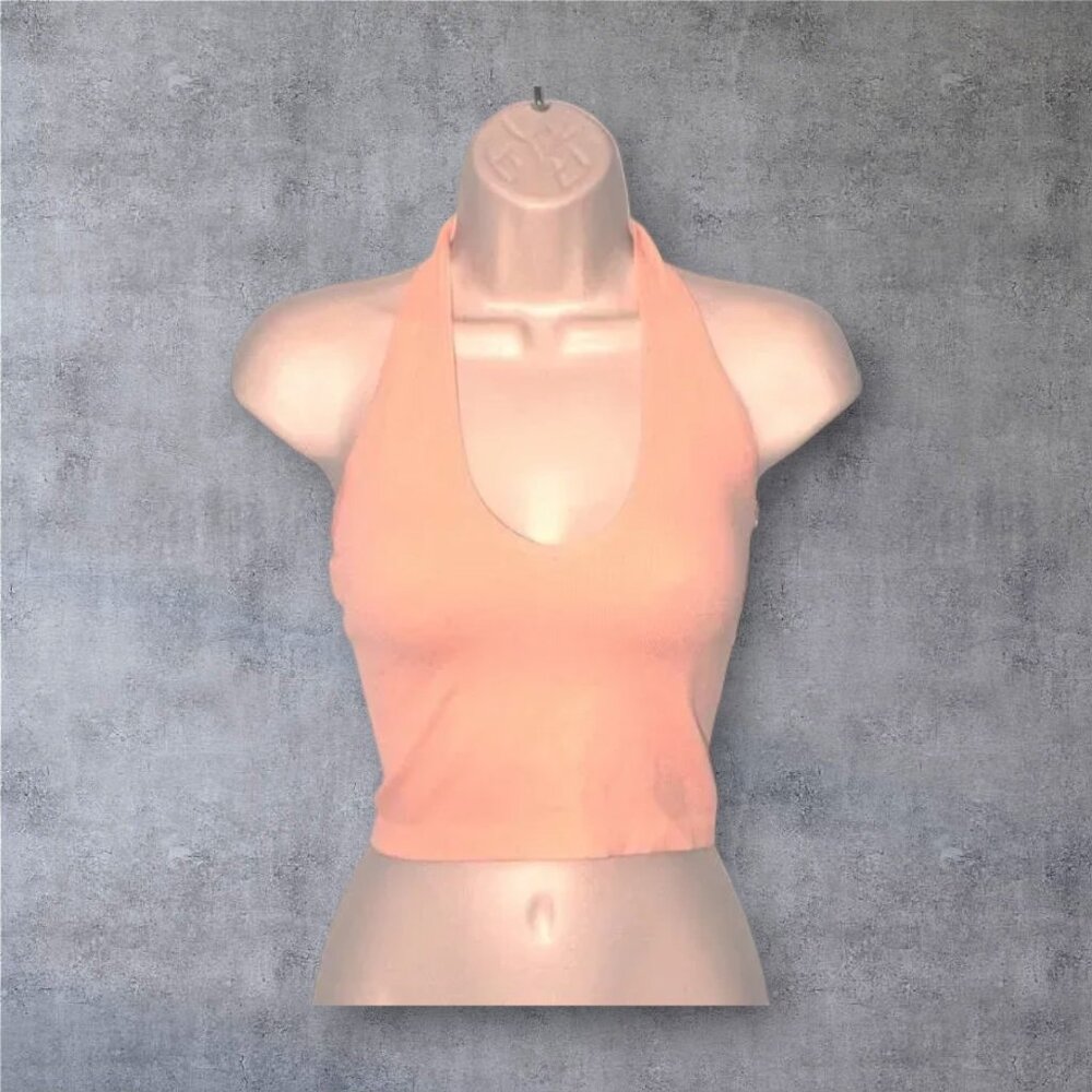 NWT ANWND Crop Tank Top Ribbed Creamsicle Orange Plunge Neckline